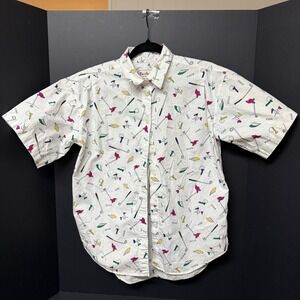 Bechamel - Short Sleeve Button Up - Size Small - Golf Theme - White